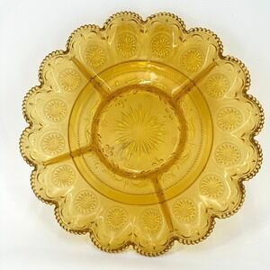 VINTAGE Brockway Glass "American Concord" Amber 5-Part Relish Dish Tray Platter